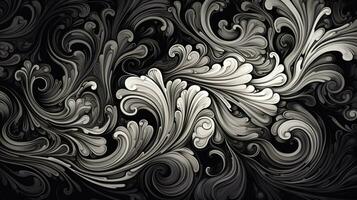 AI generated Abstract floral pattern in black and white colors photo