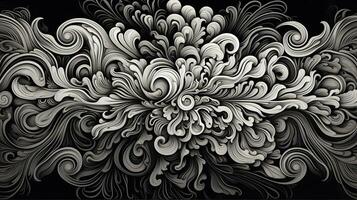 AI generated Abstract floral pattern in black and white colors photo