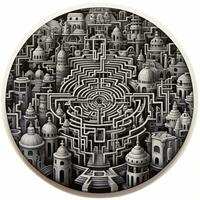 AI generated Black and white grunge geometric tribal labyrinth. Surreal style. photo