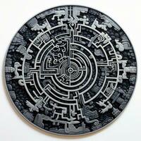 AI generated Black and white grunge geometric tribal labyrinth. Surreal style. photo