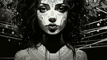 AI generated Woman face in a black and white version. Abstract geometric design photo