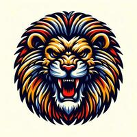 AI generated illustration of colorful angry lion suitable for apparel design photo