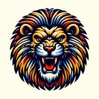 AI generated illustration of colorful angry lion suitable for apparel design photo