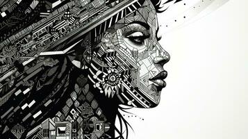 AI generated Woman face in a black and white version. Abstract geometric design photo