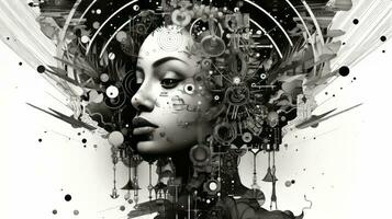 AI generated Woman face in a black and white version. Abstract geometric design photo