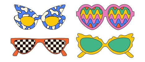 Retro shades with psychedelic prints. Vintage 70s style. Vector graphics.