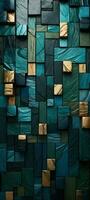AI generated A Geometric Pattern of Cubes in Blue and Gold Creating A 3D Effect. photo
