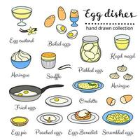 Set of hand drawn egg dishes. vector