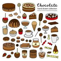 Set of doodle chocolate and cocoa products. vector