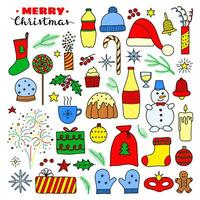 Set of Christmas and New Year doodle items. vector