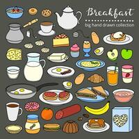 Set of hand drawn breakfast dishes. vector