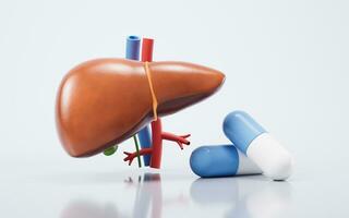 Liver organ with health care concept, 3d rendering. photo