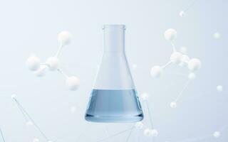 Conical flask with molecule background, 3d rendering. photo