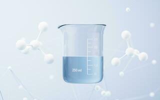 Chemical beaker with molecule background, 3d rendering. photo