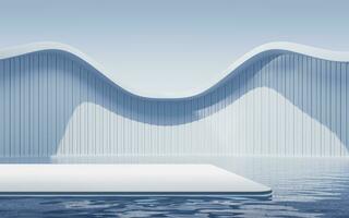 Empty ground with white building background, 3d rendering. photo