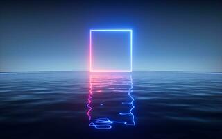 Glowing neon lines with water surface background, 3d rendering. photo