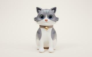 3D cartoon style cute cat, 3d rendering. photo