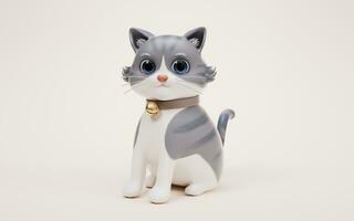 3D cartoon style cute cat, 3d rendering. photo