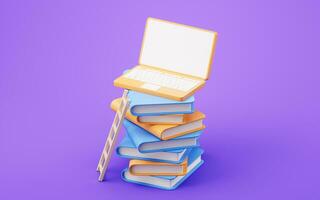 Stack of books with cartoon style, 3d rendering. photo
