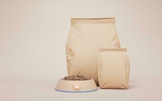 Brown pet food package bag, 3d rendering. photo