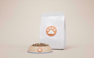 White pet food package bag, 3d rendering. photo