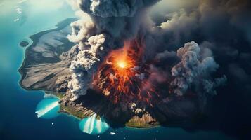 AI generated scene of volcano eruption in natural environment photo