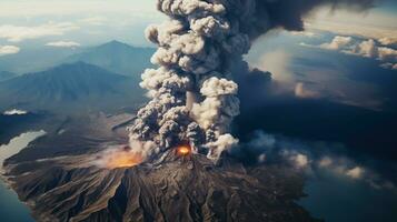 AI generated scene of volcano eruption in natural environment photo