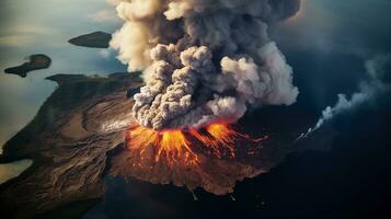 AI generated scene of volcano eruption in natural environment photo
