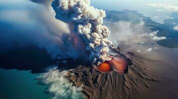 ai generado escena de volcán erupción en natural ambiente foto
