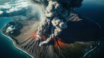 ai generado escena de volcán erupción en natural ambiente foto