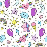 Cute seamless pattern with smily items. vector