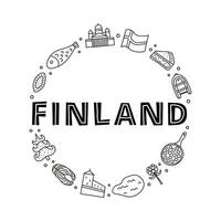 Doodle outline Finland icons in circle. vector