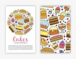 Card templates with cakes, desserts and pies. vector