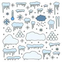 Set of doodle snow winter decorations. vector