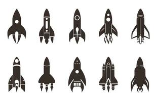 Rocket spaceship Silhouette vector Bundle, Rocket ship Silhouettes vector Set
