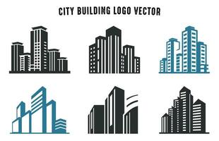 ciudad edificio vector colocar, edificio silueta logo vector conjunto