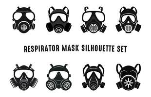 Respirator gas mask vector silhouettes Set isolated on a white background