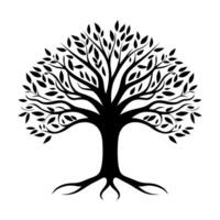 Tree with Root Silhouette vector free, A Tree with leaves silhouette