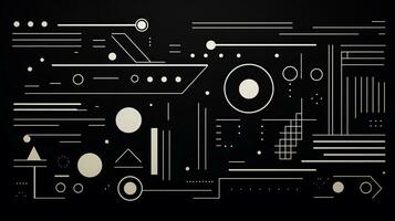 ai generado resumen geométrico antecedentes con garabatear formas, líneas, círculos, puntos suizo estético foto