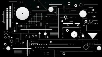 ai generado resumen geométrico antecedentes con garabatear formas, líneas, círculos, puntos suizo estético foto