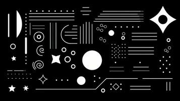 ai generado resumen geométrico antecedentes con garabatear formas, líneas, círculos, puntos suizo estético foto