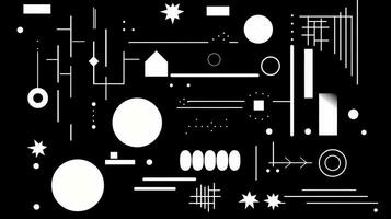 ai generado resumen geométrico antecedentes con garabatear formas, líneas, círculos, puntos suizo estético foto