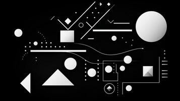 ai generado resumen geométrico antecedentes con garabatear formas, líneas, círculos, puntos suizo estético foto