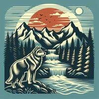 AI generated illustration of wolf in nature suitable for apparel design photo