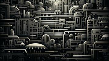 AI generated Abstract futuristic houses on black background. Surrealist style photo