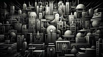 AI generated Abstract futuristic houses on black background. Surrealist style photo