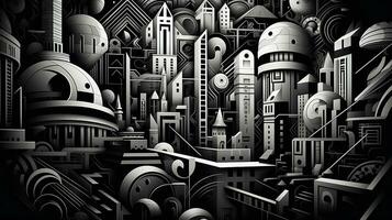 AI generated Abstract futuristic houses on black background. Surrealist style photo