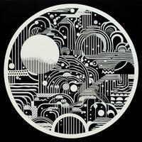 AI generated Abstract geometric composition on black background. Neo Folk aesthetics. Surrealist style photo