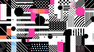 AI generated Abstract background with geometric shapes, lines, circles, dots. Memphis style. Swiss aesthetic photo