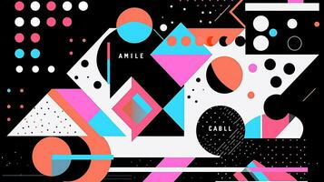 AI generated Abstract background with geometric shapes, lines, circles, dots. Memphis style. Swiss aesthetic photo